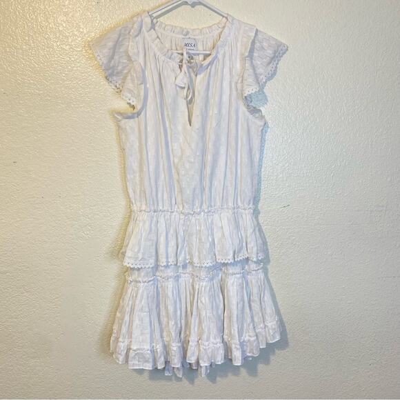 MISA Lilian Dress in White Tassel Ruffle Size Medium Boho Summer - Picture 3 of 11